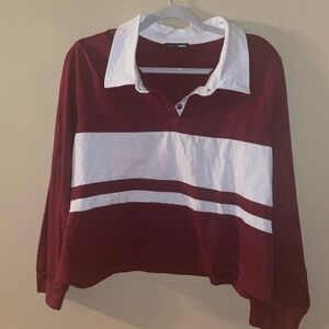 Fashion Nova Long Sleeve Burgundy & White Collegiate Cropped Shirt XL
